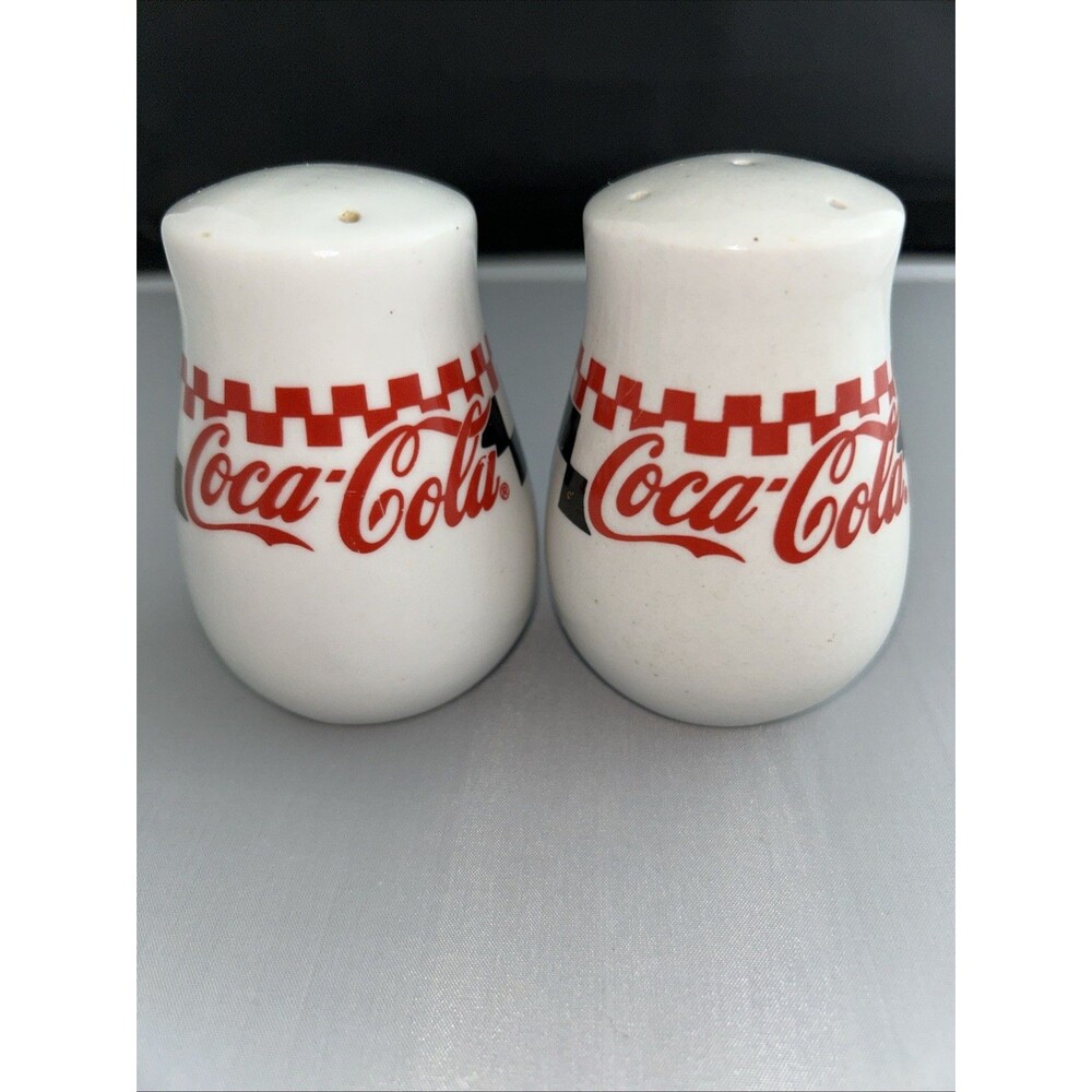 Coca-Cola Checkered Ceramic Salt & Pepper Shakers - 1996